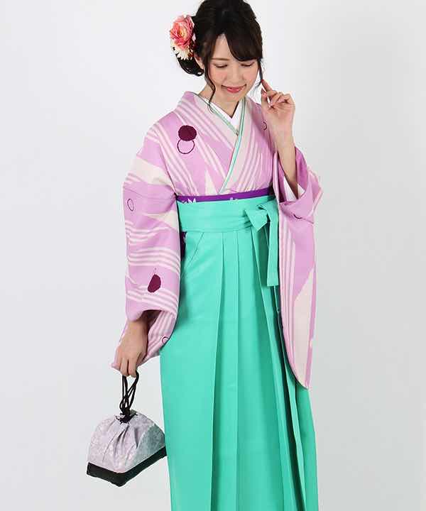 卒業式袴レンタル | 薄ピンク地に縞柄 翡翠色袴