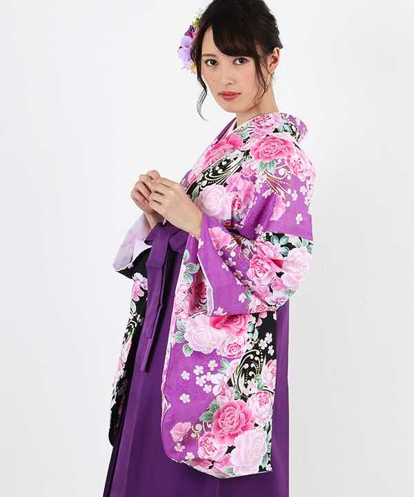 卒業式袴レンタル | 黒と紫色に満開の花 紫袴