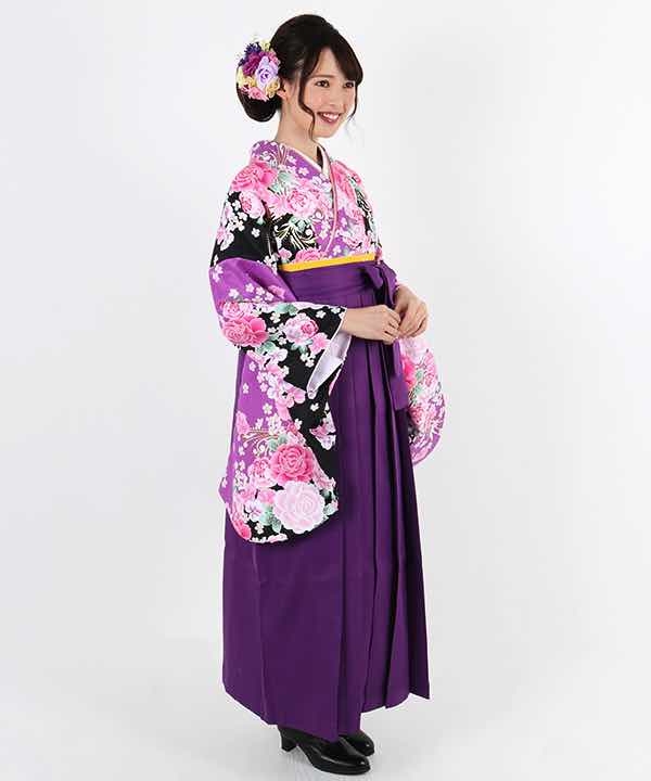 卒業式袴レンタル | 黒と紫色に満開の花 紫袴