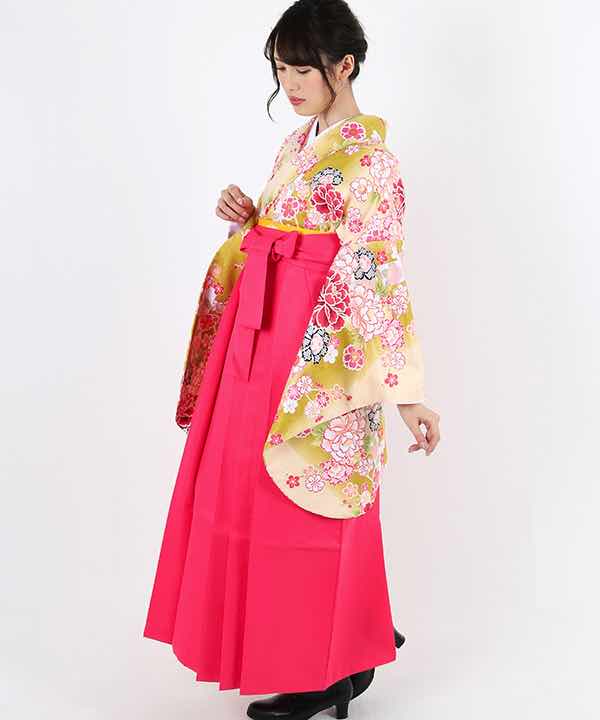 卒業式袴レンタル | 金暈しクリーム地に小花柄 濃ピンク袴 | hataori(ハタオリ)