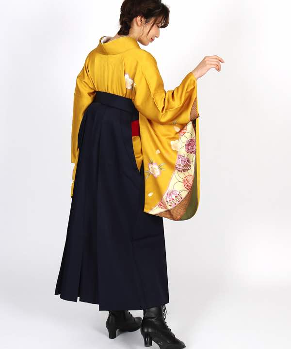 卒業式袴レンタル | 黄色地に桜と鞠 濃紺袴