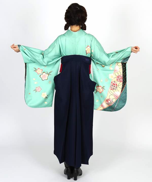 卒業式袴レンタル | 浅葱色地に桜の花 濃紺袴