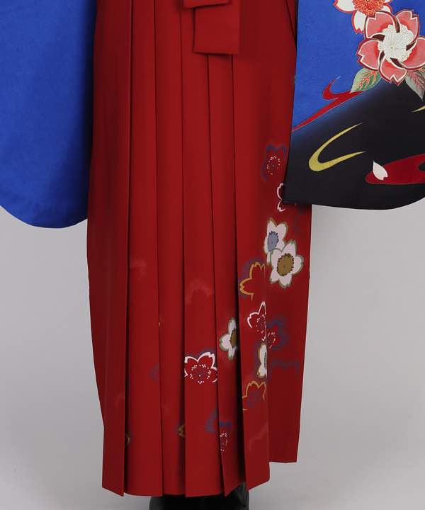 卒業式袴レンタル | 青地に桜と曲線 桜の赤袴
