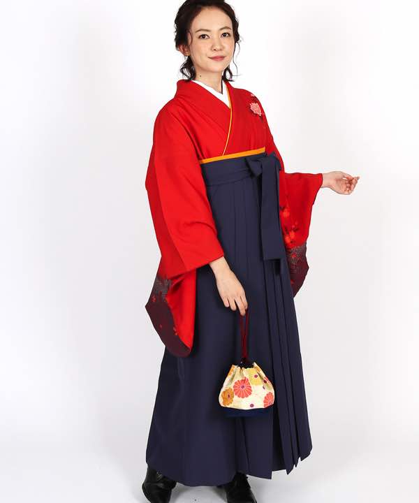 卒業式袴レンタル | 赤地に牡丹 紺袴