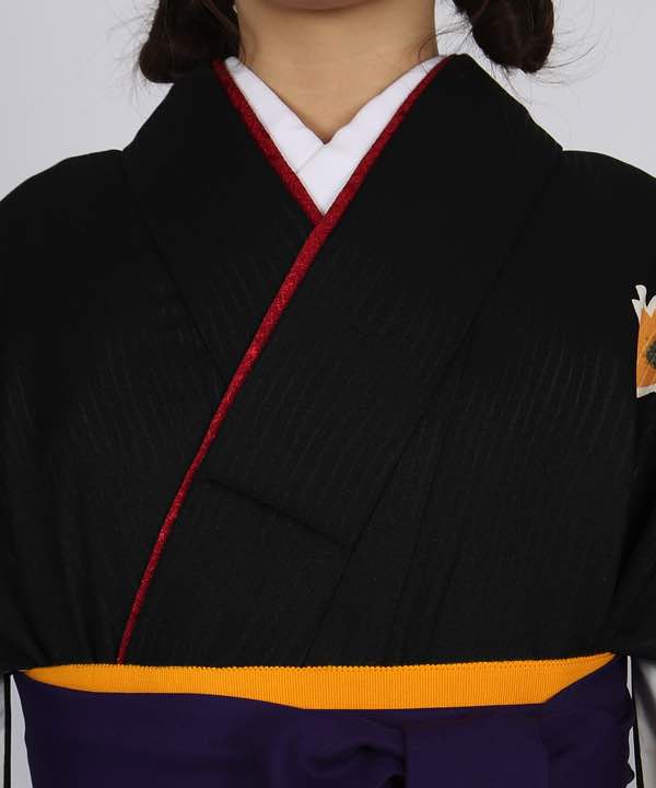 卒業式袴レンタル | 黒地に桜と四角形 紫袴