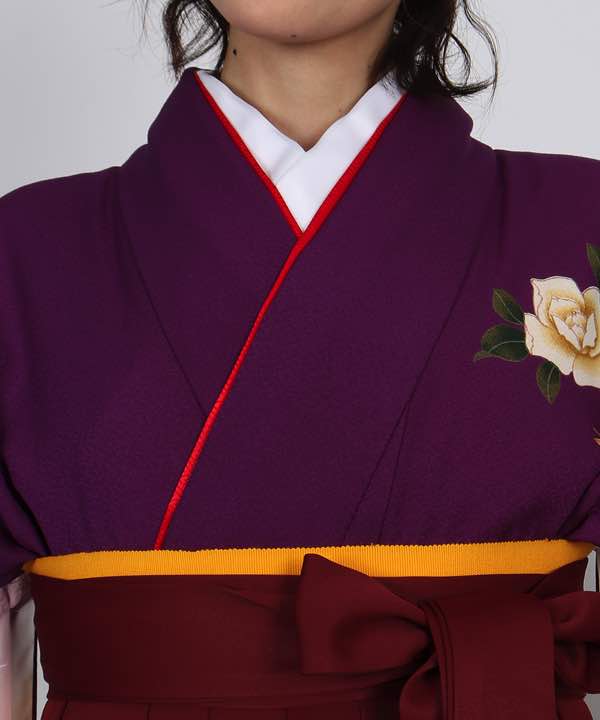 卒業式袴レンタル | 紫地に薔薇と蝶 桜の臙脂袴