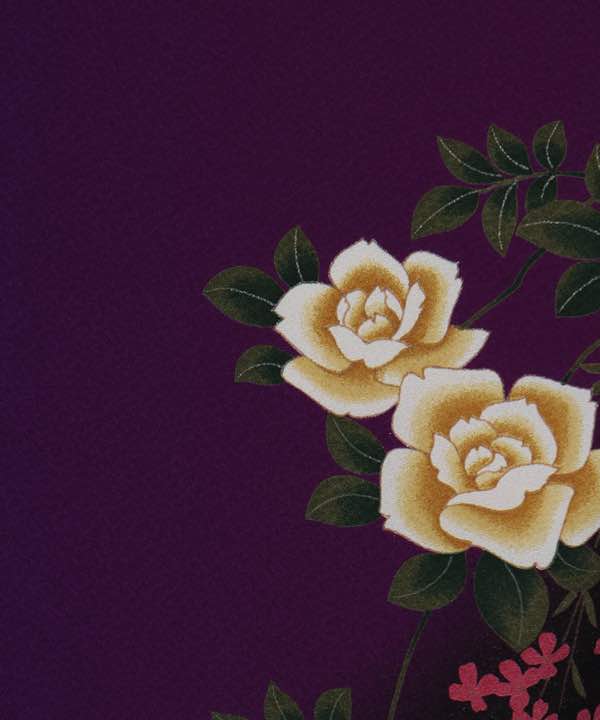 卒業式袴レンタル | 紫地に薔薇と蝶 桜の臙脂袴