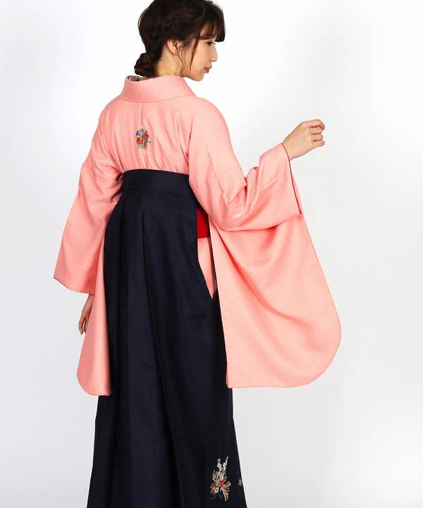 卒業式袴レンタル | ピンク地に花丸文 花と熨斗の濃紺袴