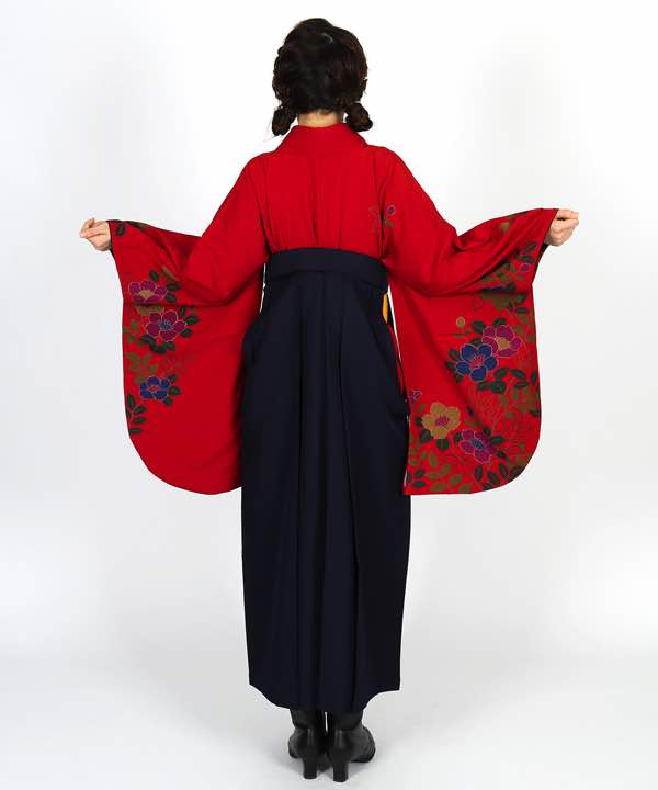 卒業式袴レンタル | 赤地に桜の枝 濃紺袴