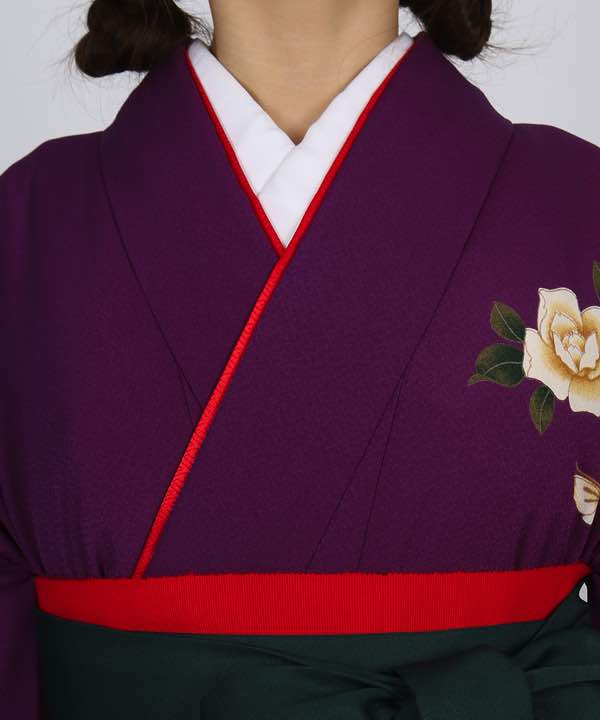 卒業式袴レンタル | 紫地に薔薇と蝶 濃緑袴