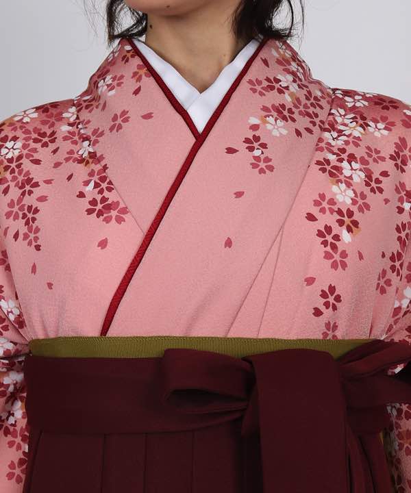 卒業式袴レンタル | ピンク地に桜尽くし 臙脂袴