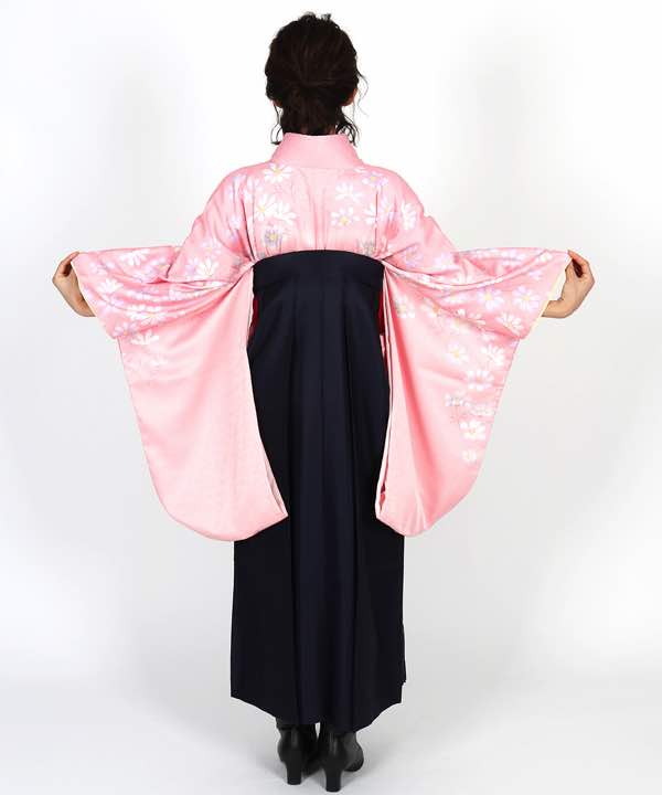 卒業式袴レンタル | 薄ピンク地に小花 花と熨斗の濃紺袴