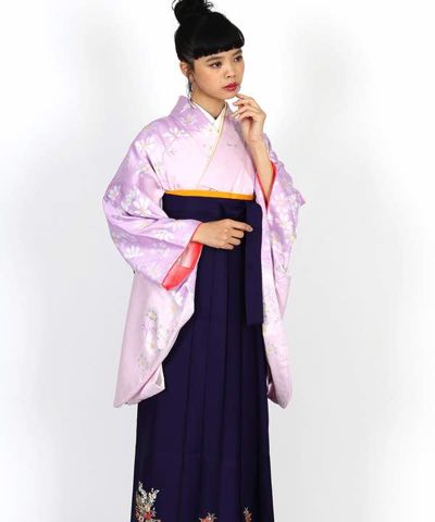 卒業式袴レンタル | 薄紫地に小花 花と熨斗の濃紺袴