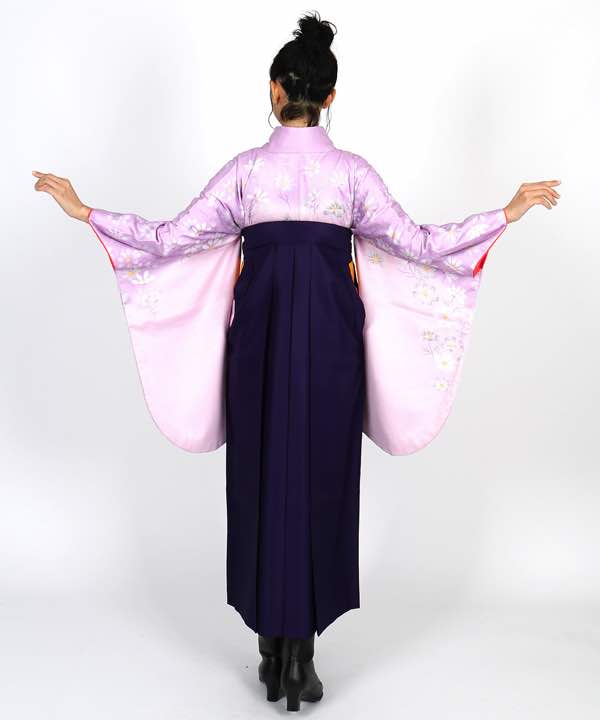 卒業式袴レンタル | 薄紫地に小花 花と熨斗の濃紺袴