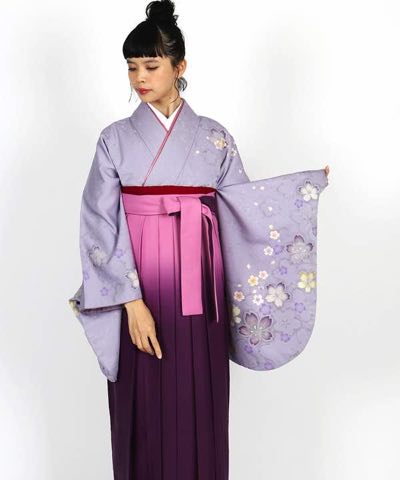 卒業式袴 | 薄紫地に桜 ピンクと赤紫のグラデーション袴