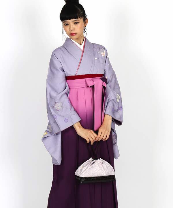 卒業式袴レンタル | 薄紫地に桜 ピンクと赤紫のグラデーション袴