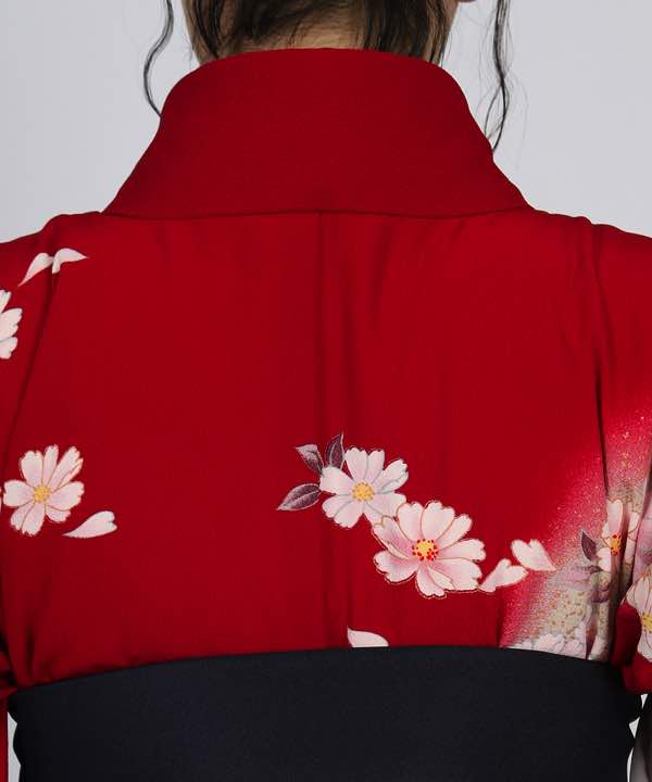 卒業式袴レンタル | 赤地に暈しと桜の花 濃紺袴