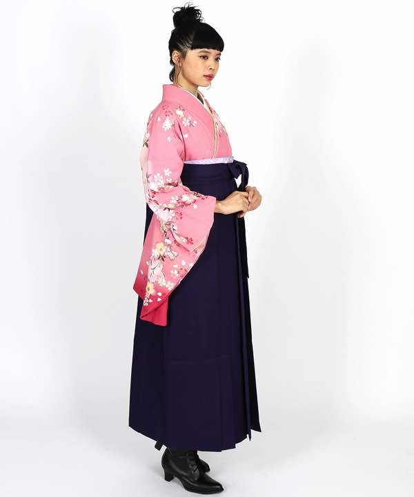 卒業式袴レンタル | ピンク地に暈しと桜 紫袴 | hataori(ハタオリ)