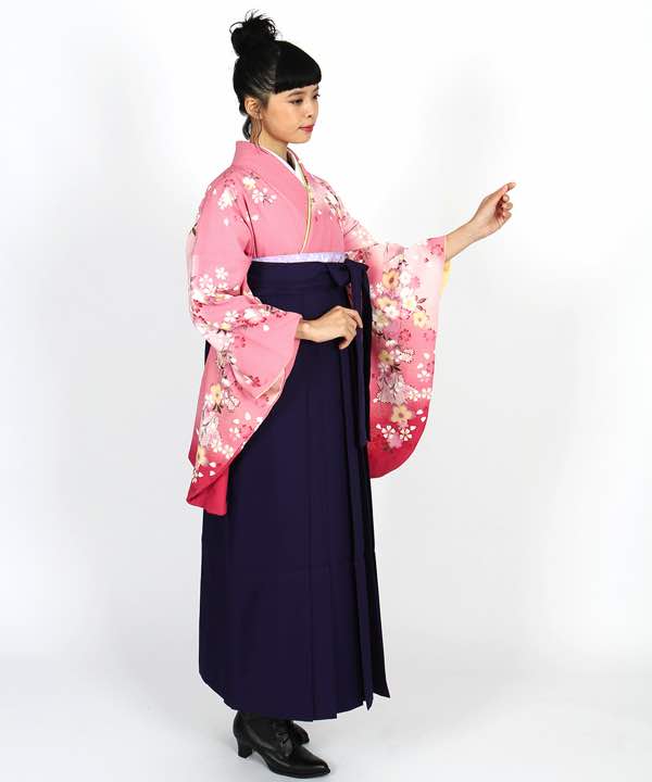 卒業式袴レンタル | ピンク地に暈しと桜 紫袴