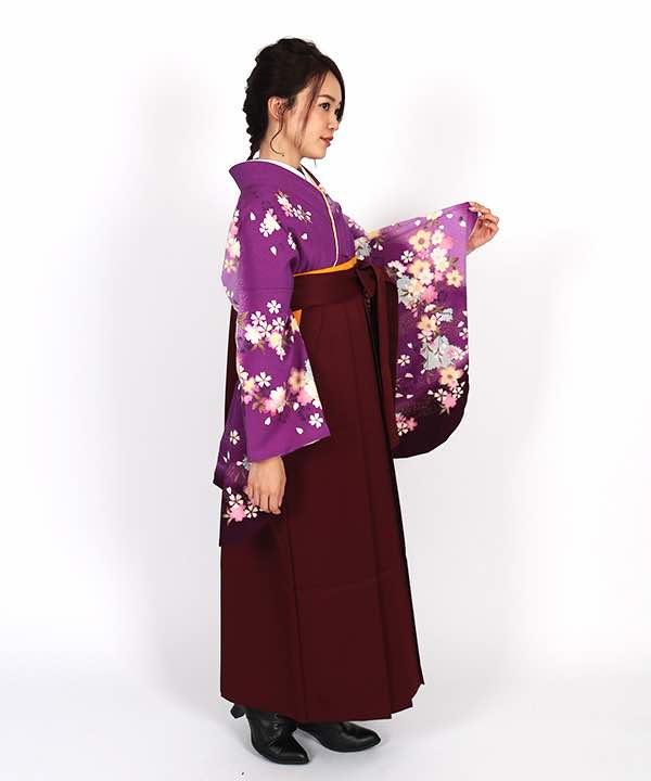 卒業式袴レンタル | 紫地に暈しと桜 臙脂袴