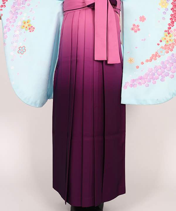 卒業式袴レンタル | 水色地に桜の流れ ピンクと紫のグラデーション袴
