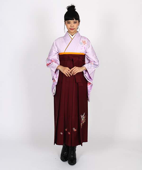 卒業式袴レンタル | 薄紫地に桜の流れ 花と熨斗の臙脂袴
