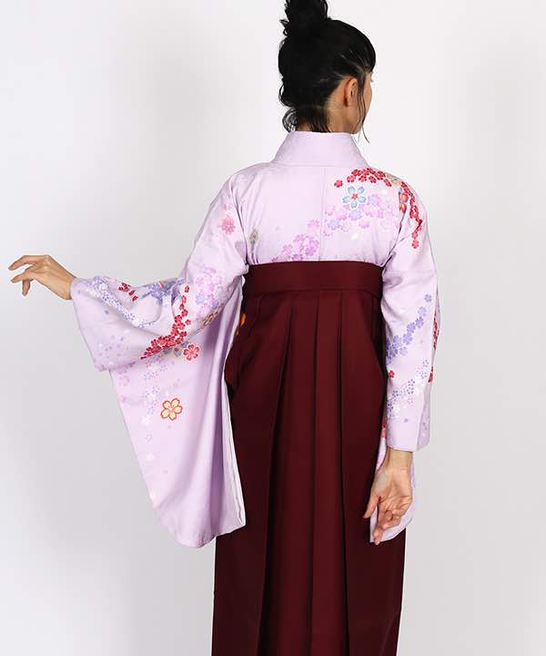 卒業式袴レンタル | 薄紫地に桜の流れ 花と熨斗の臙脂袴