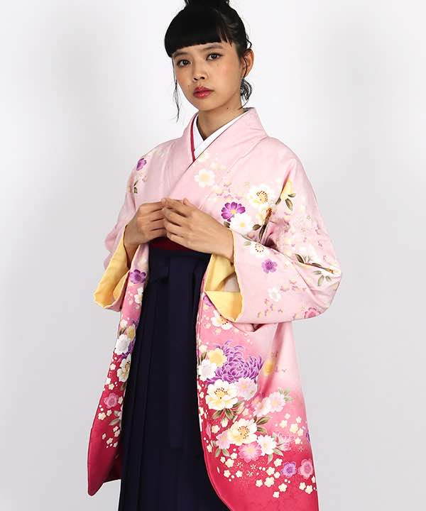 卒業式袴レンタル | 薄ピンク地に桜の花 紫袴 | hataori(ハタオリ)