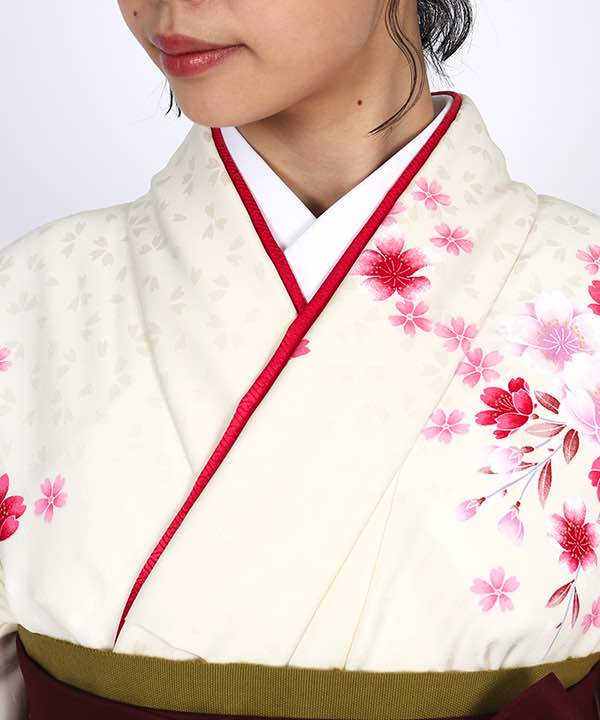 卒業式袴レンタル | 白地に桜の花 臙脂袴