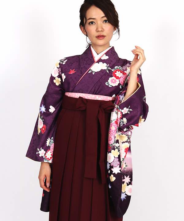 卒業式袴レンタル | 紫地に菊と桜 臙脂袴 | hataori(ハタオリ)