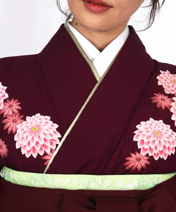 卒業式袴レンタル | 赤紫地に菊 臙脂袴