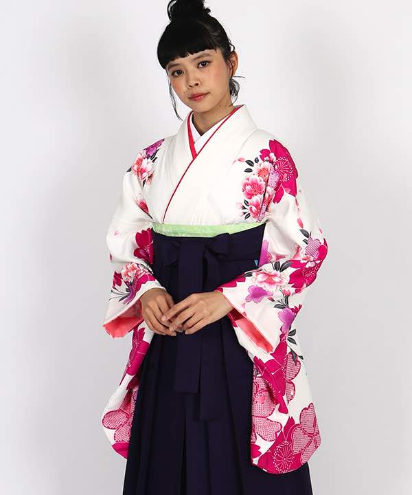卒業式袴レンタル | 白地に八重桜 紫袴