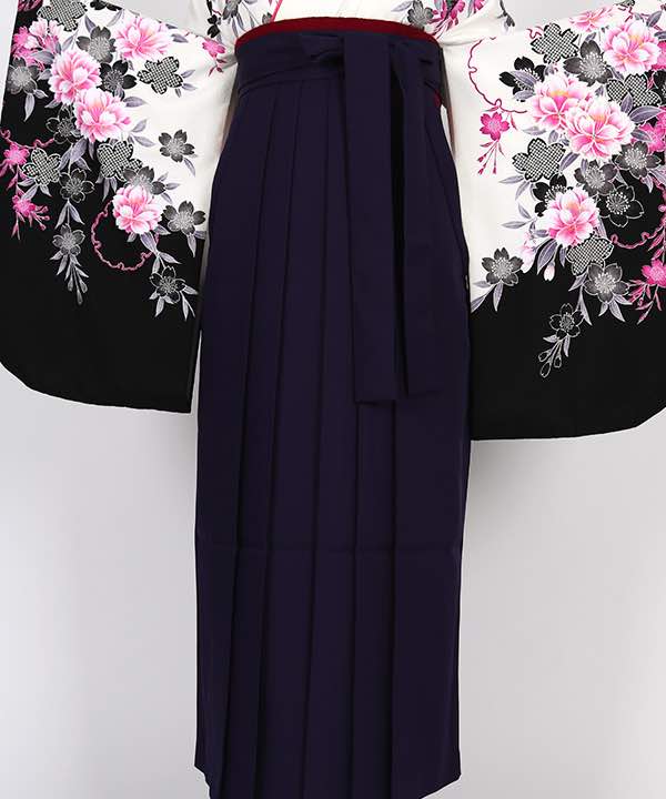 卒業式袴レンタル | 白地に芍薬と桜に雪輪 紫袴
