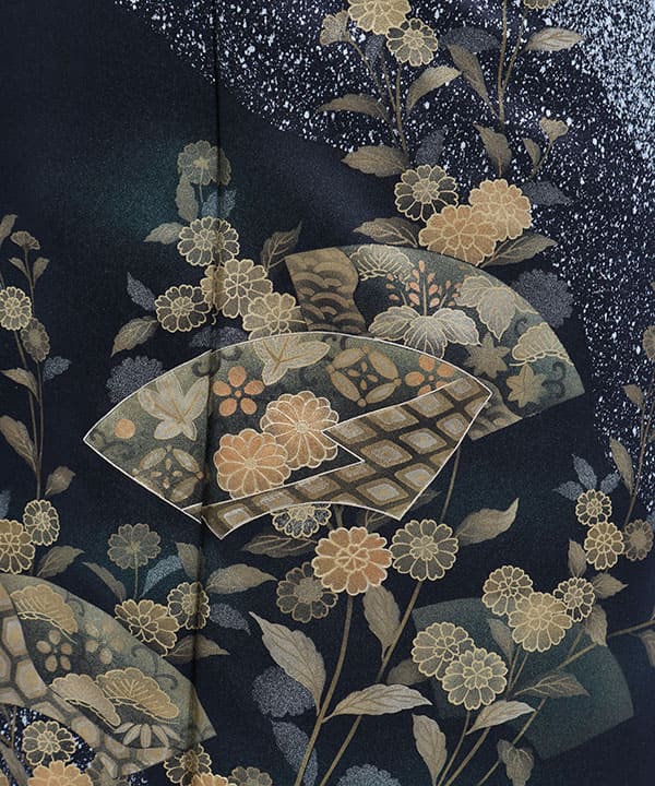 訪問着レンタル | 正絹 黒地にたたき染め 菊と地紙紋