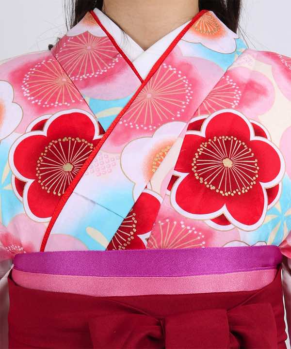 卒業式袴レンタル | 薄ピンク地に梅の花 赤袴