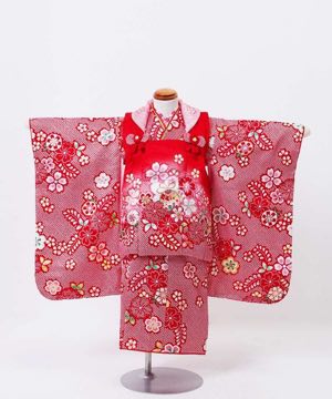 七五三(三歳) | 正絹【kawaiina】かのこ毬に桜 赤×赤