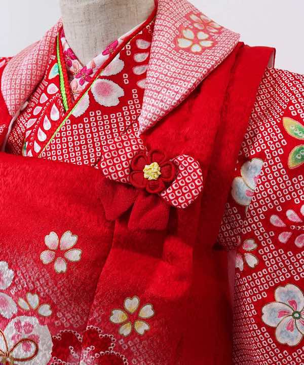 七五三(三歳)レンタル | 正絹【kawaiina】かのこ毬に桜 赤×赤