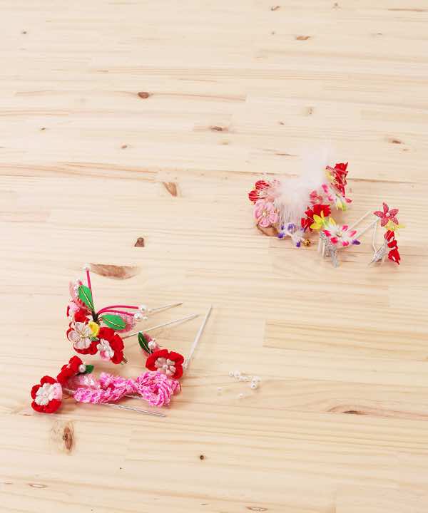 七五三(七歳)レンタル | 「絵羽柄」赤×ピンク地　毬と花々