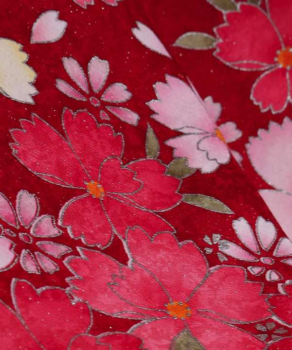 振袖レンタル | 赤地にピンク暈し 菊と桜と雪輪
