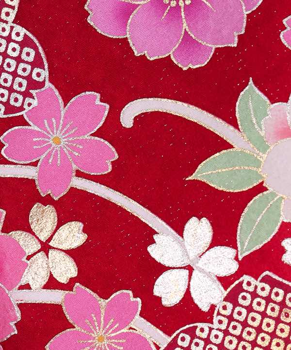 振袖レンタル | 赤地にピンク暈し  小桜と牡丹に花束
