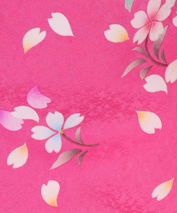 振袖レンタル | ピンク地に赤暈し 桜吹雪と蝶