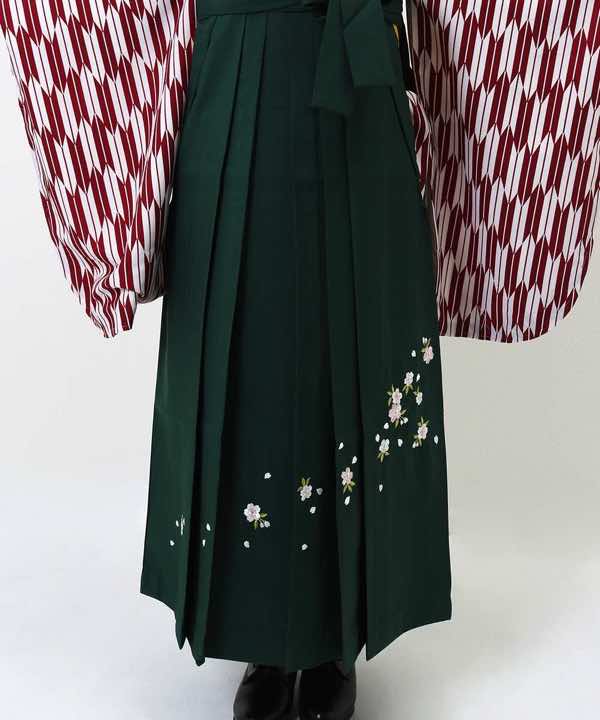 卒業式袴レンタル | 臙脂色 小矢絣 深緑刺繍袴