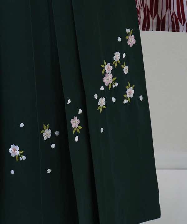 卒業式袴レンタル | 臙脂色 小矢絣 深緑刺繍袴