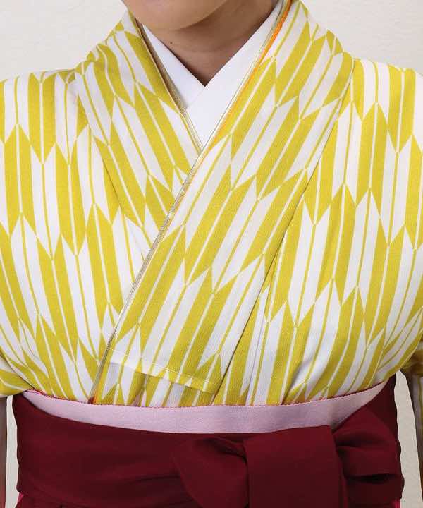 卒業式袴レンタル | 黄色 小矢絣 臙脂刺繍袴