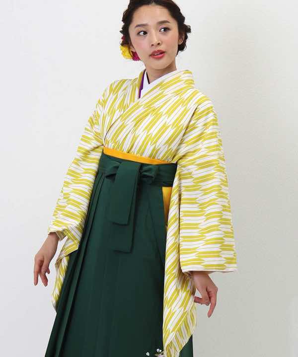 卒業式袴レンタル | 黄色 小矢絣 深緑刺繍袴 | hataori(ハタオリ)