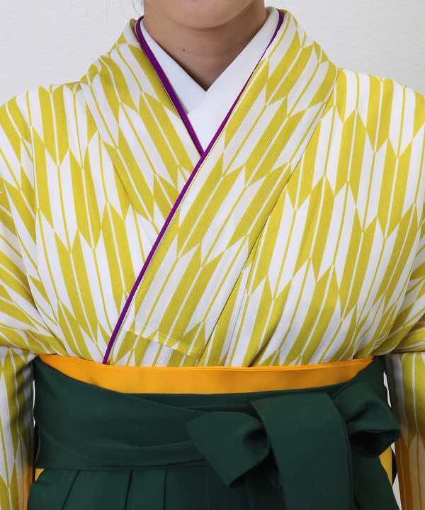 卒業式袴レンタル | 黄色 小矢絣 深緑刺繍袴 | hataori(ハタオリ)