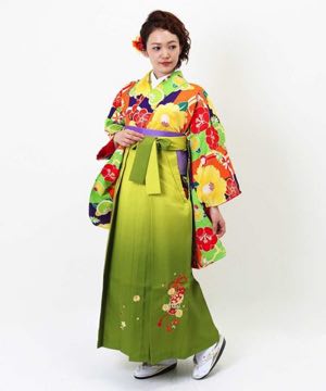 卒業式袴 | 大椿と橘 黄緑暈し刺繍袴