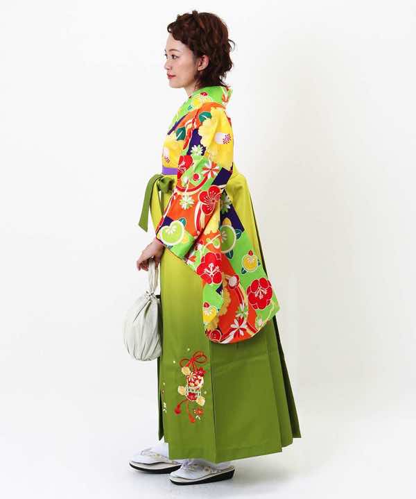 卒業式袴レンタル | 大椿と橘 黄緑暈し刺繍袴