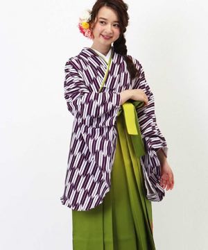 卒業式袴 | 紫 小矢絣 黄緑暈し刺繍袴