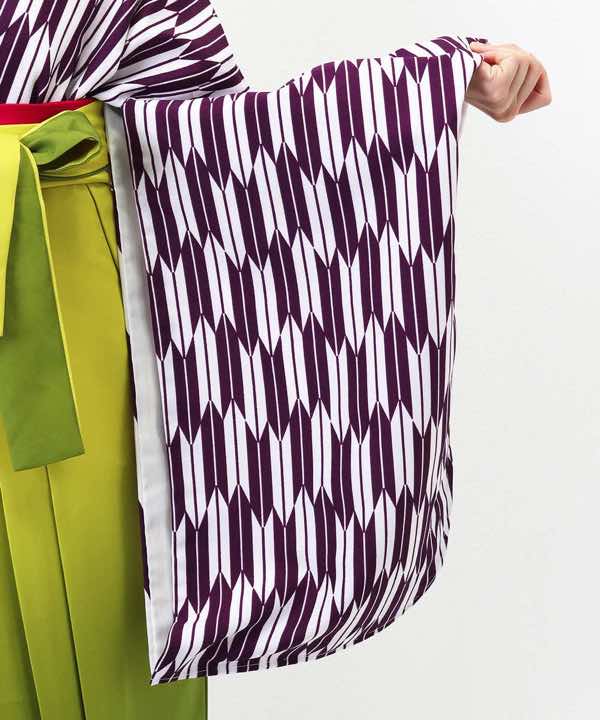 卒業式袴レンタル | 紫 小矢絣 黄緑暈し刺繍袴